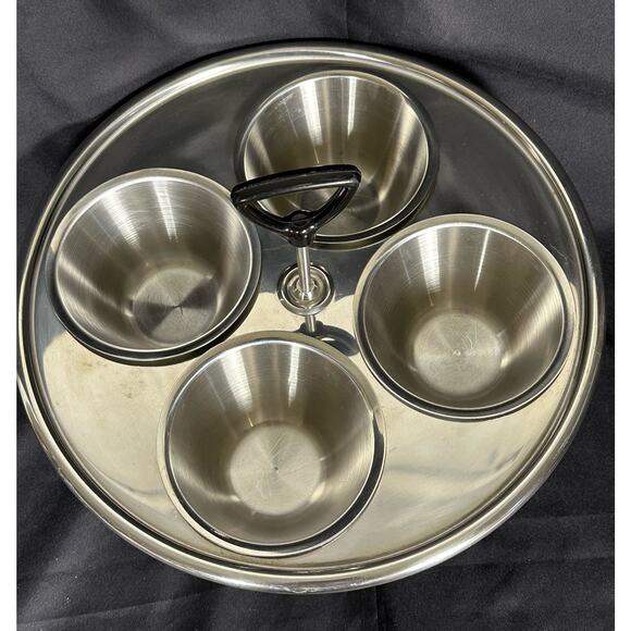 Mid-Century Modern Large Stainless Condiment Snack Holder Lazy Susan - Picture 3 of 7